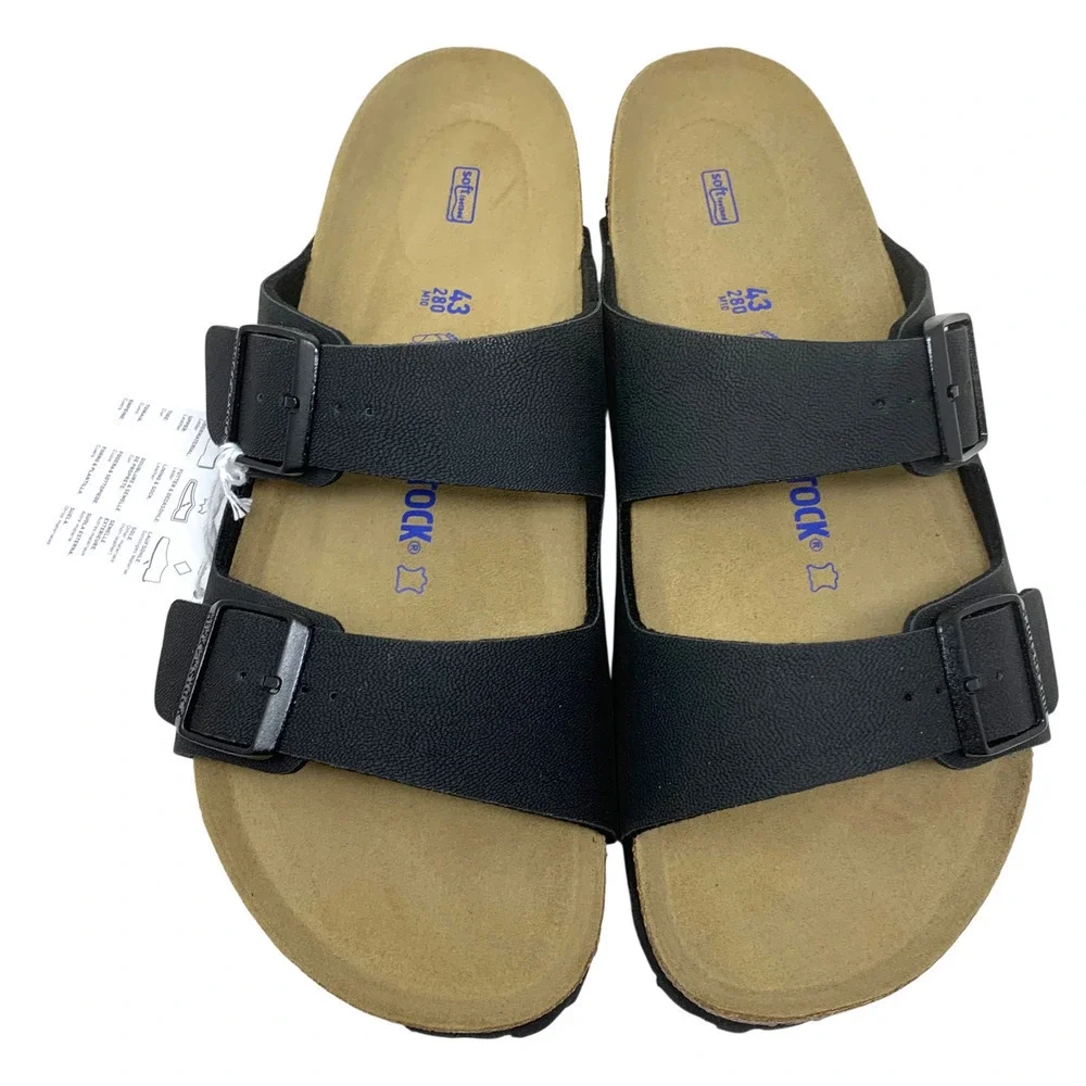 NEW Birkenstock Arizona Black Leather Soft Footbed Sandals Sz EU 43 US 10 NWB